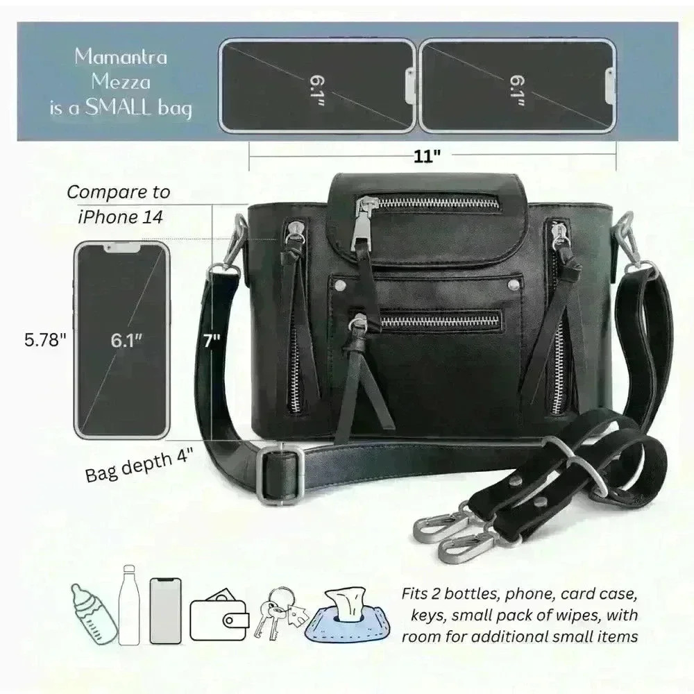 Back Leather Small Diaper Bag Crossbody Purse, Stylish Stroller Organizer Caddy - Picture 6 of 8